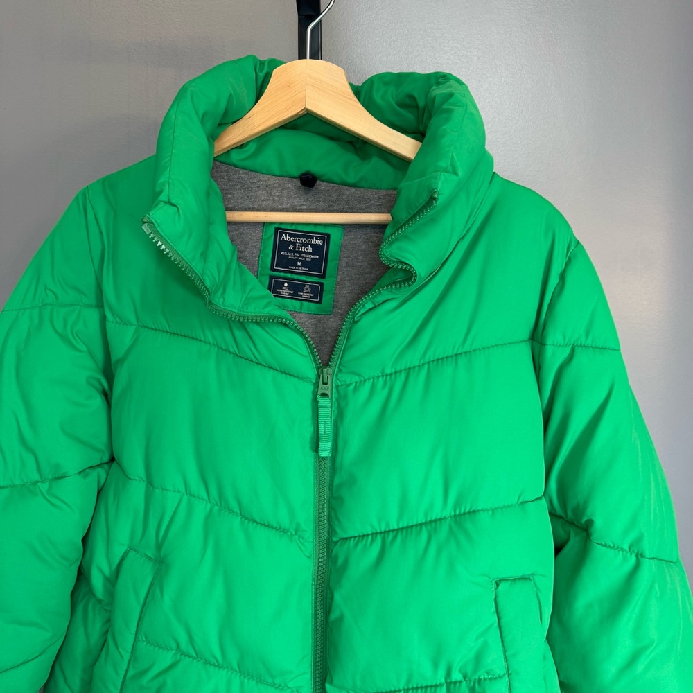 Abercrombie & Fitch Green‎ Cropped Puffer Jacket Zip Quilted Medium - Picture 5 of 13